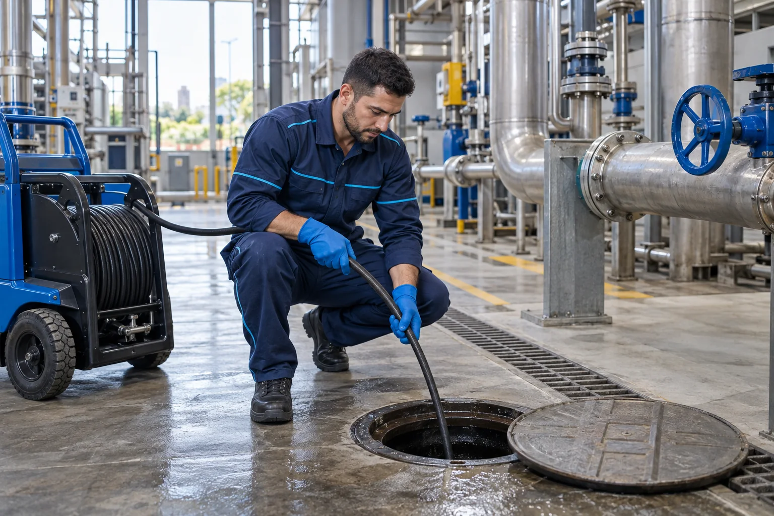 Técnico da Sadid realizando manutenção de tubulação industrial