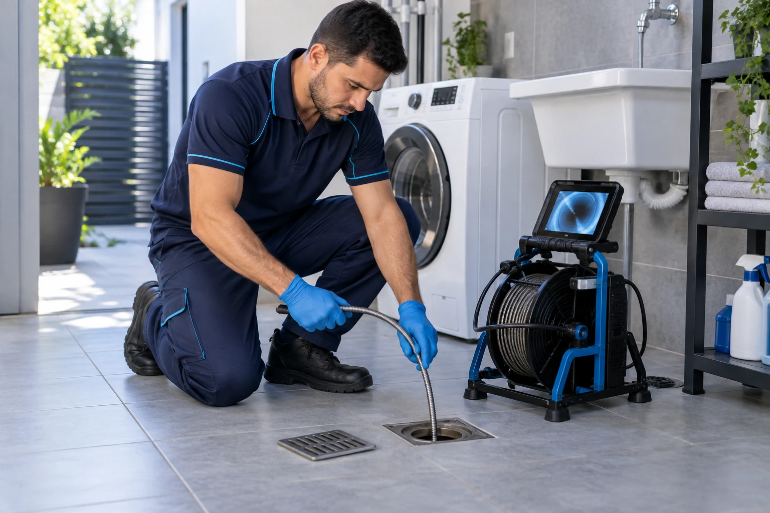 Desentupimento de ralo com equipamento profissional